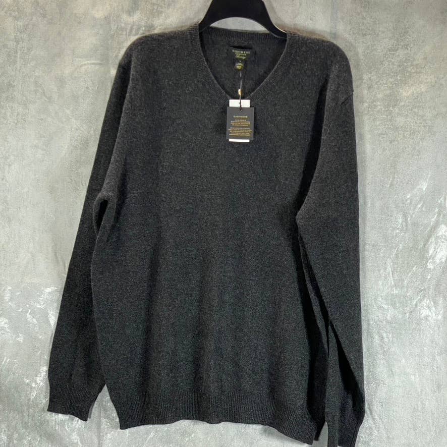 CLUB ROOM Men's Charcoal Cashmere V-Neck Long-Sleeve Pullover Sweater SZ L