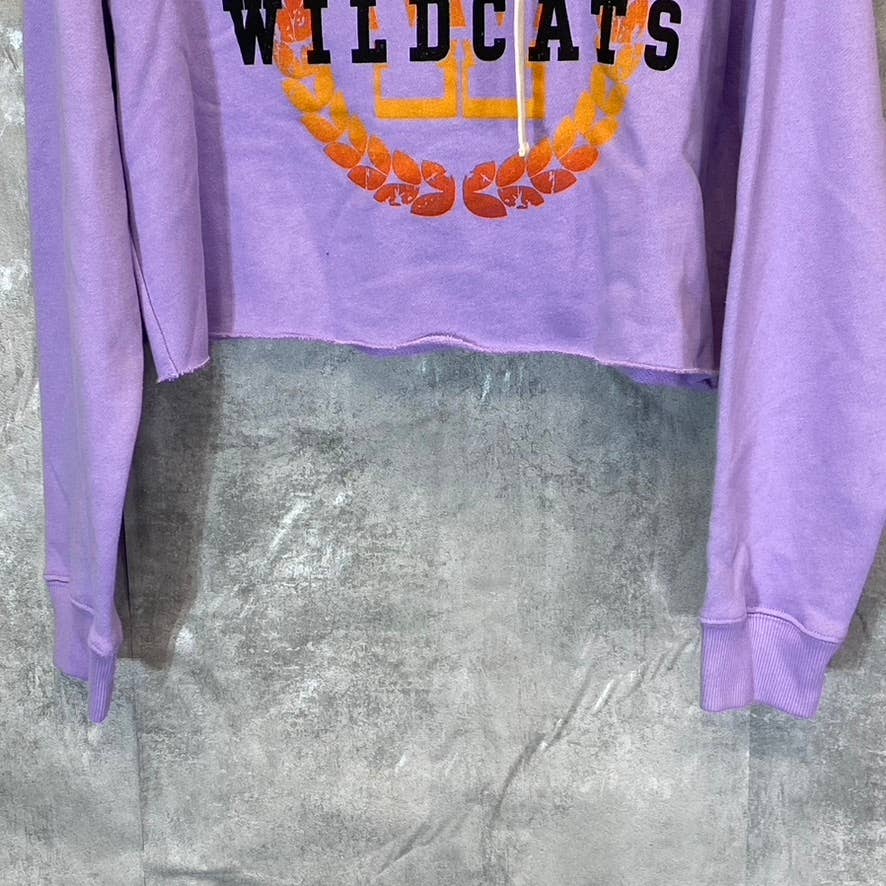 BP. Women's Purple Wildcats Cutoff Graphic Long Sleeve Pullover Hoodie SZ M