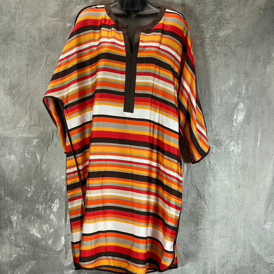 DKNY Women's Multi Striped Split-Neck Elbow-Sleeve Shirttail Dress SZ L