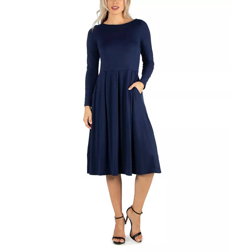 24SEVEN Comfort Apparel Woman's Brick Crewneck Long-Sleeve Pocket Dress SZ XL