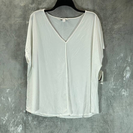 BAR III Women's Plus Blanc V-Neck Seamed Short-Sleeve Top SZ 2X