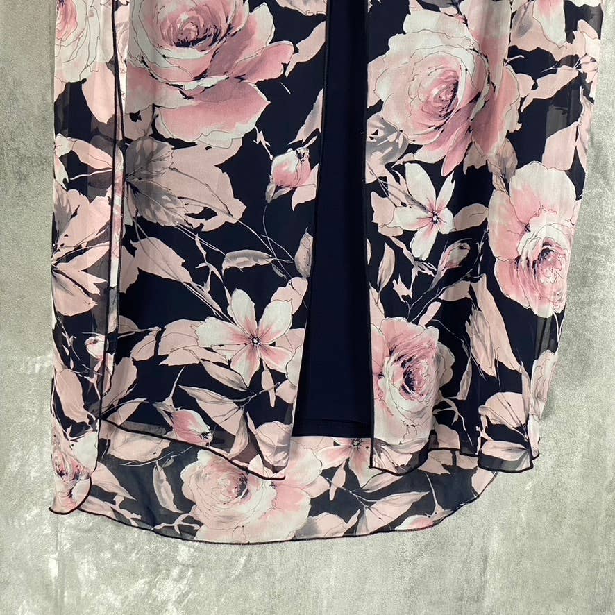 CONNECTED APPAREL Women's Navy-Mauve Floral-Print Chiffon Overlay Dress SZ 6