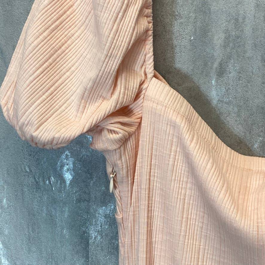 BELLEVUE THE LABEL Women's Nude Pink Rita Bow Short Sleeve Bodice Knit Midi Dress SZ L