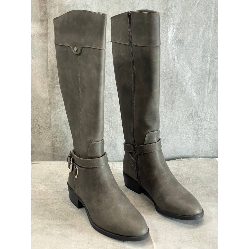 STYLE & CO Women's Grey Bennon Ankle Buckle Block-Heel Knee-High Boots SZ 7