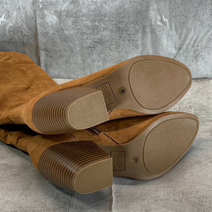 STYLE & CO Women's Bark Microsuede Warrda Round-Toe Block-Heel Tall Boots SZ 7