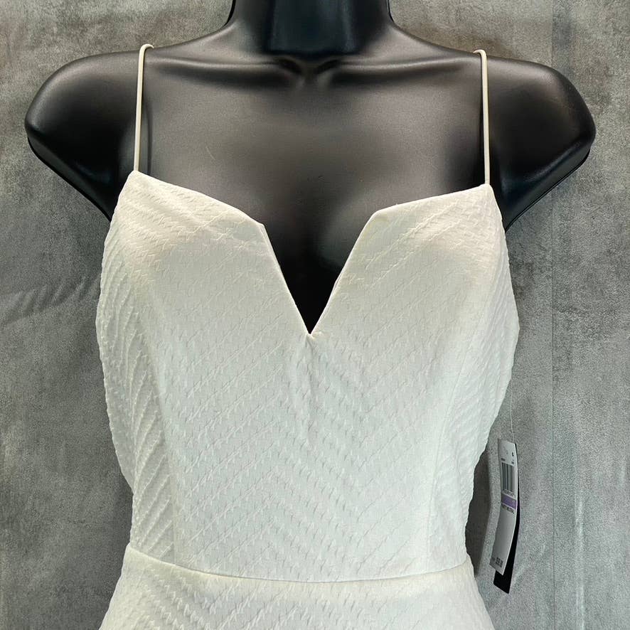 CITY STUDIO Juniors' Ivory V-Neck Lace-Up-Back Textured Fit & Flare Mini Dress