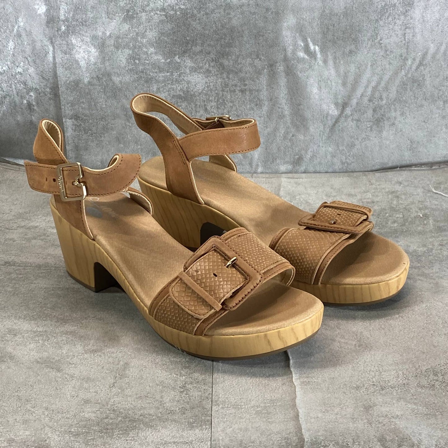 DR. SCHOLL'S Women's Honey Brown Leather Felicity Too Ankle-Strap Sandals SZ 9