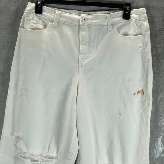 STYLE & CO Women's Bright White High-Rise Destructed Wide-Leg Cropped Jeans SZ14