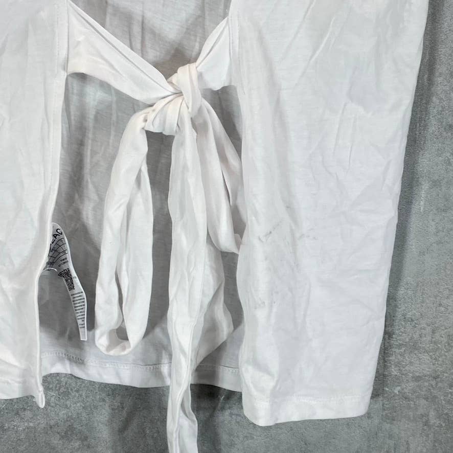GUESS Women's White Open-Back Tie Detail Crewneck Short-Sleeve T-Shirt SZ L