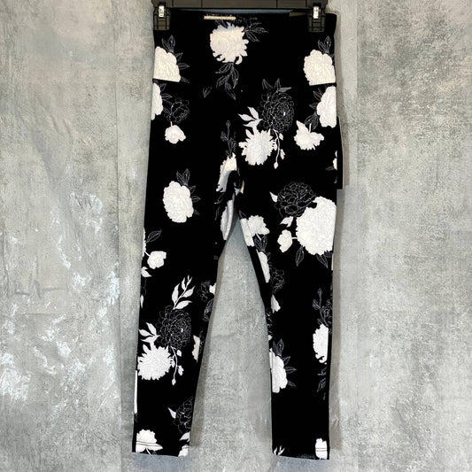 KAY UNGER Women's Pretty Peony Black Floral Print High-Rise Capri Leggings SZ S