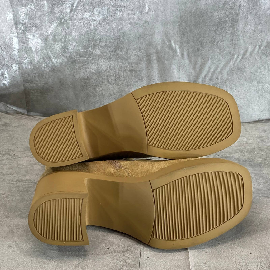 ANNE KLEIN Women's Dark Natural Sierra Square-Toe Block-Heel Booties SZ 7