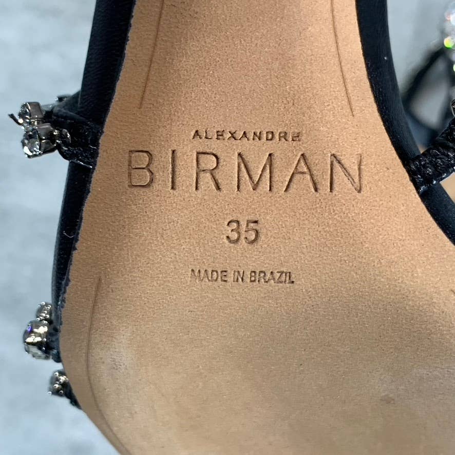 ALEXANDRE BIRMAN Women's Black Leather Demi Crystals Stiletto Sandals SZ 5 (35)