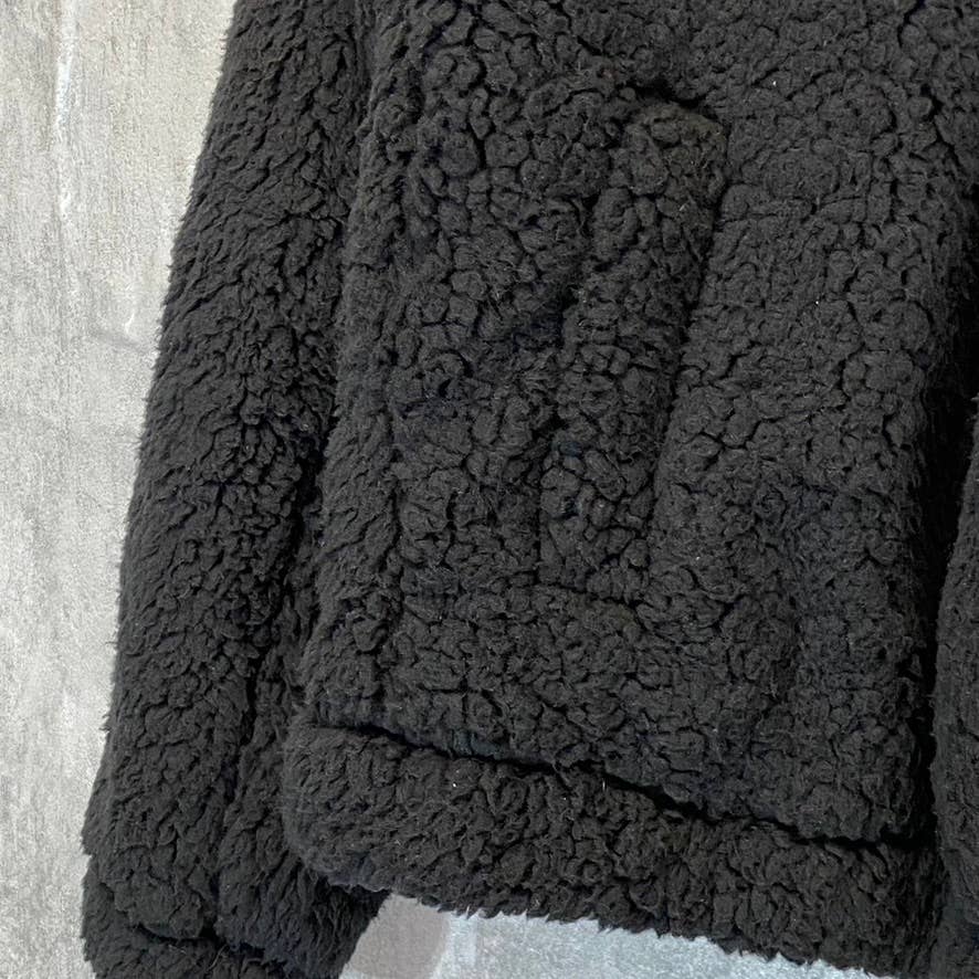 SAGE COLLECTIVE Women's Black Teddy Half Zip Jetsetter Faux Shearling Cropped Jacket SZ XS