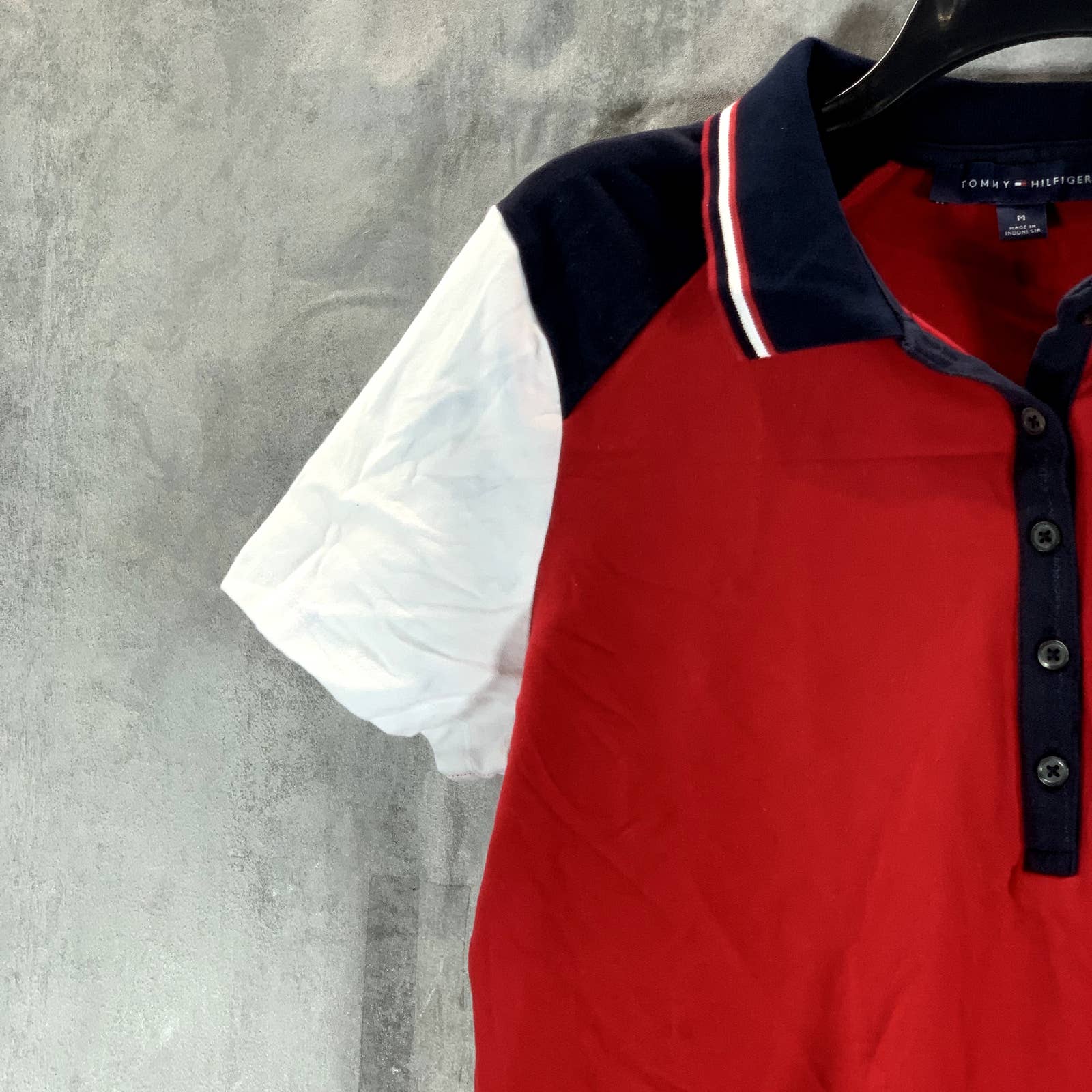 TOMMY HILFIGER Women's Colorblock Flag Logo Short Sleeve Polo Top SZ M