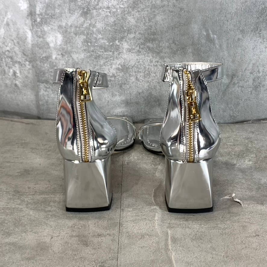 GOOD AMERICAN Women's Silver Metallic Square-Toe Block-Heel Sandals SZ 7