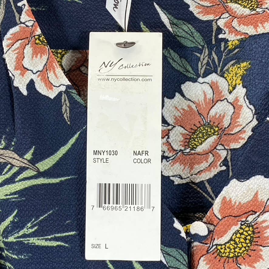 NY COLLECTION Women's Navy Floral V-Neck Smocked Long-Sleeve Fit & Flare Dress