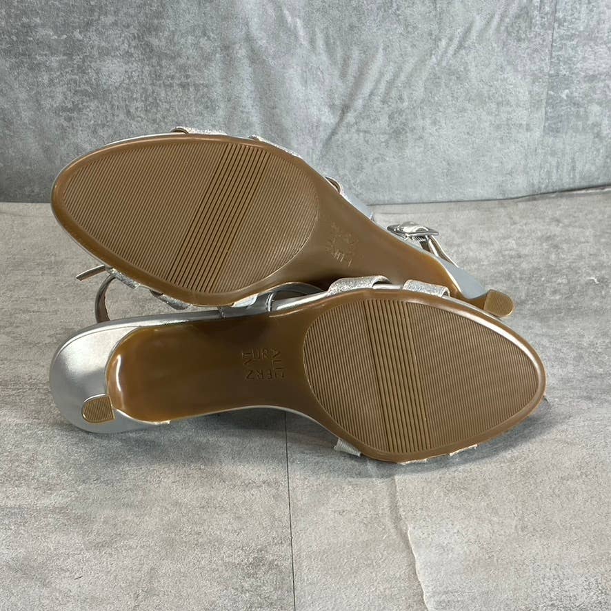 NATURALIZER Women's Silver Taimi Round Open-Toe Slingback Dress Sandals SZ 8