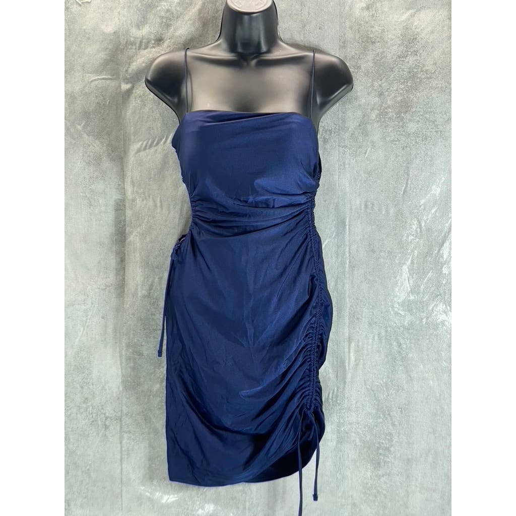 B. DARLIN Navy Bungee-Strap Square-Neck Cutout-Side Ruched Bodycon Dress SZ M