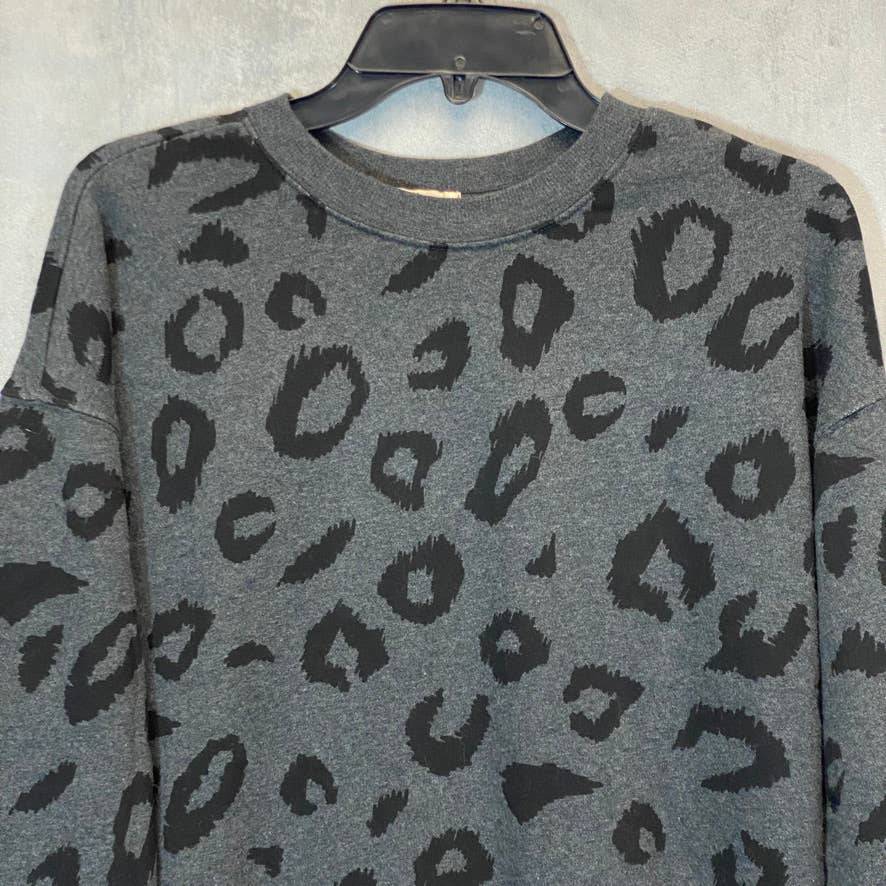 STYLE & CO Women's Charcoal Animal-Print Crewneck Pullover Sweatshirt SZ XS