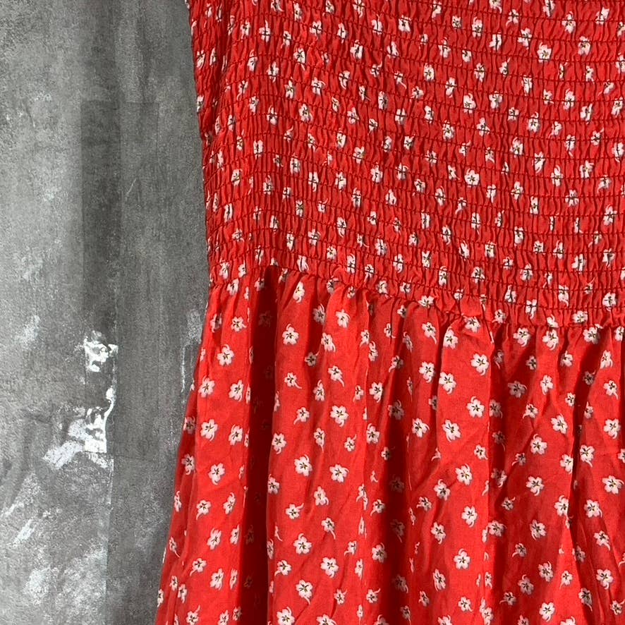 NY COLLECTION Women's Red Floral Off-The-Shoulder Smocked Side-Slit Dress SZ XL