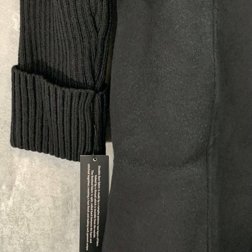 TAHARI Black Wool Blend Anna Ribbed Sleeve Notch Collar Coat SZ S