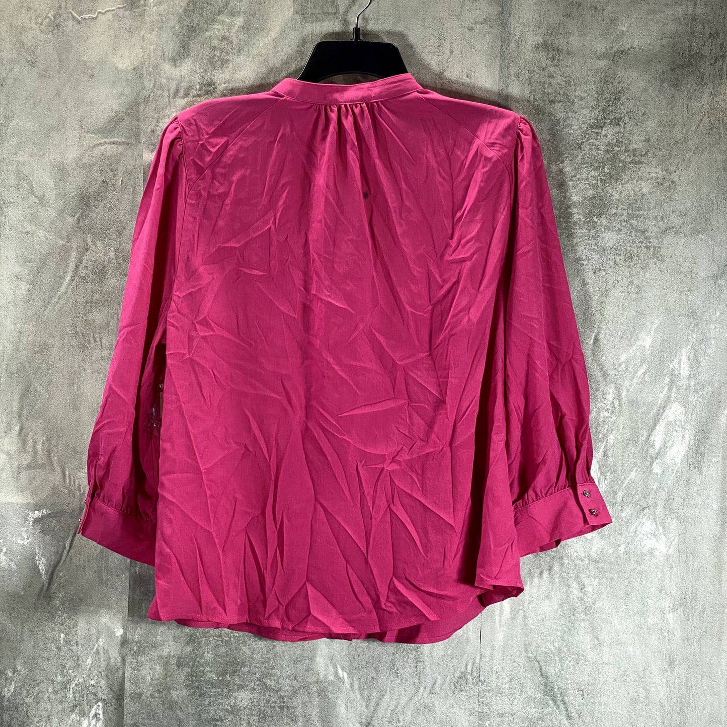 RILEY & RAE Women's Legacy Pink Iris Puff-Shoulder 3/4 Sleeve Button-Up Top SZ L