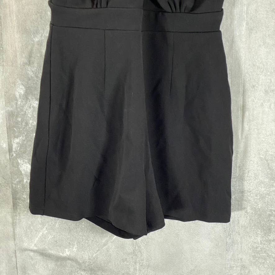 BAR III Women's Deep Black Cross-Front Cutout Pull-On Romper SZ 4