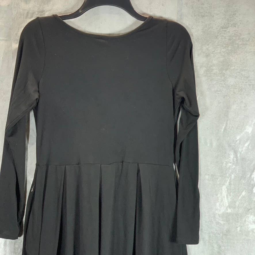 24SEVEN COMFORT APPAREL Women's Black Round-Neck Long-Sleeve Midi Dress SZ S