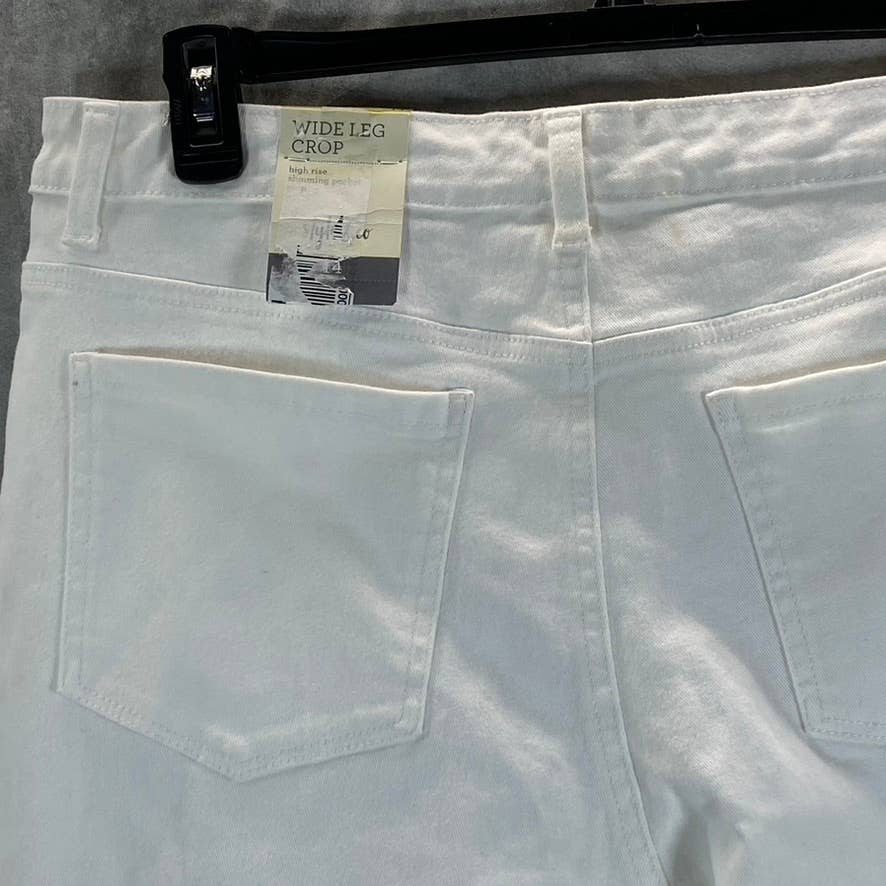 STYLE & CO Women's Bright White High-Rise Destructed Wide-Leg Cropped Jeans SZ14