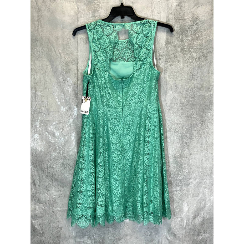 KENSIE Women's Turquoise Lace Sleeveless Keyhole Fit & Flare Mini Dress SZ 14