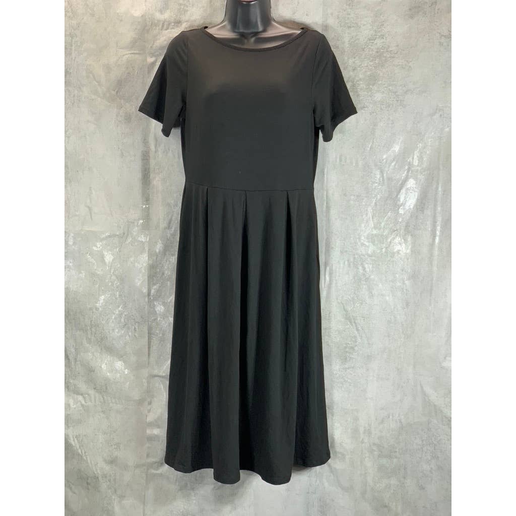 24SEVEN COMFORT APPAREL Women's Black Short Sleeve Pocket Detail Midi Dress SZ M