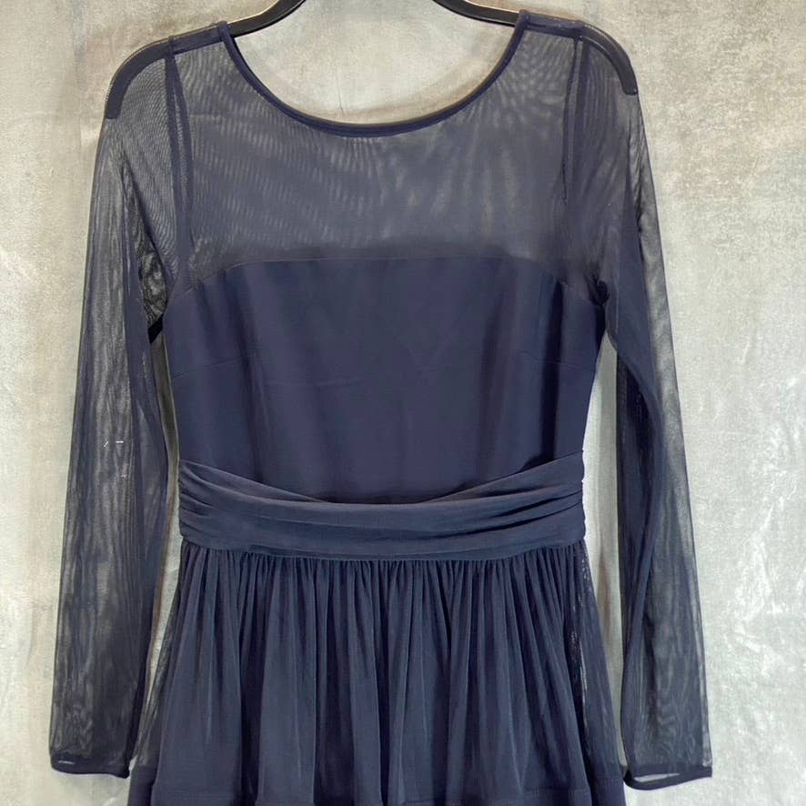 BETSY & ADAM Women's Navy Bailey Illusion Trim Long-Sleeve Fit & Flare Midi