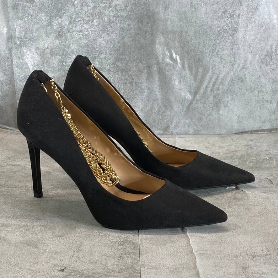 INC INTERNATIONAL CONCEPTS Women's Black Micro Sadelle Chain-Detail Pumps SZ 9