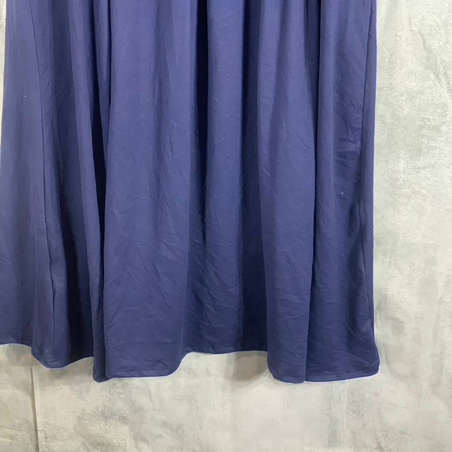 24SEVEN COMFORT APPAREL Women's Navy Round-Neck Long-Sleeve Fit & Flare Midi Dress SZ M