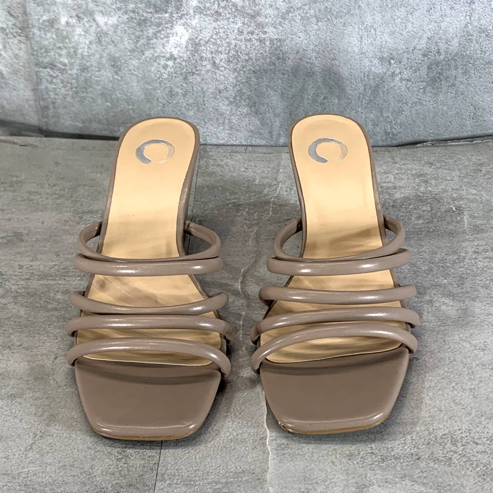 JOURNEE COLLECTION Women's Taupe Rizie Square-Toe Slide Wedge Sandals SZ 9.5
