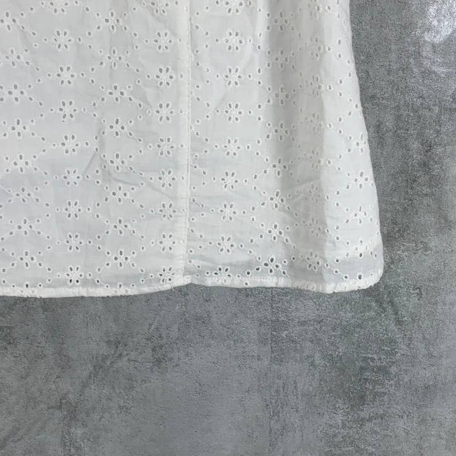 CHARTER CLUB Women's Bright White Crewneck Eyelet Flutter Short-Sleeve Top SZ L