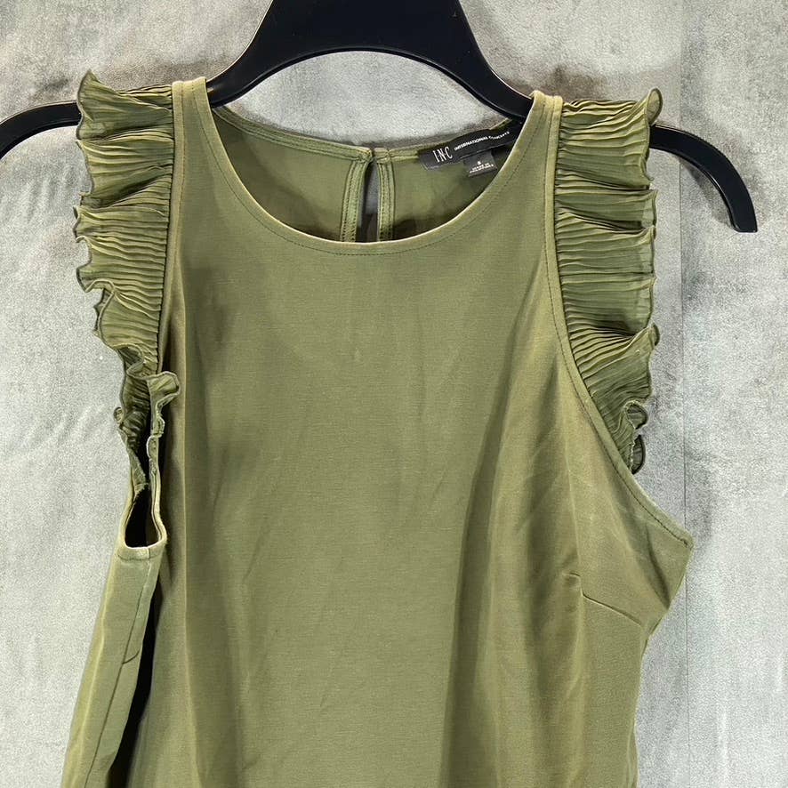 INC INTERNATIONAL CONCEPTS Women's Burnt Olive Crewneck Ruffled Tank Top SZ S