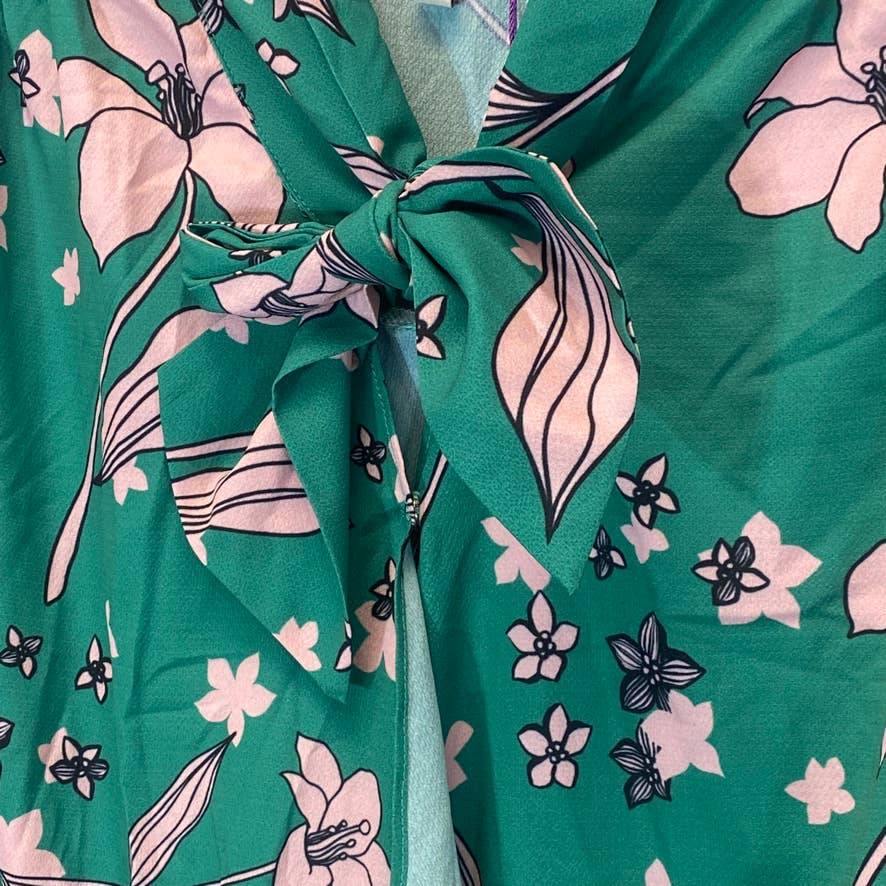 KIMI + KAI Women's Green Floral Grace Surplice V-Neck Maternity Nursing Blouse SZ M