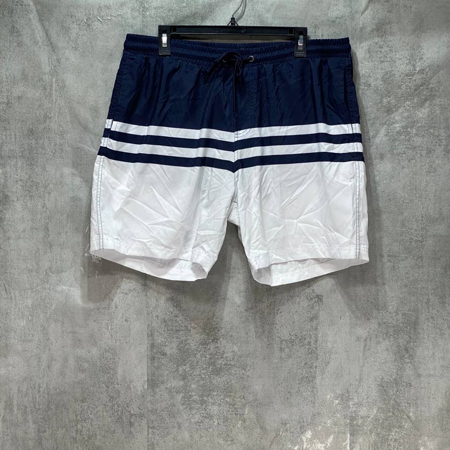 CLUB ROOM White Quick-Dry Performance Colorblocked Stripe Swim Trunks SZ L