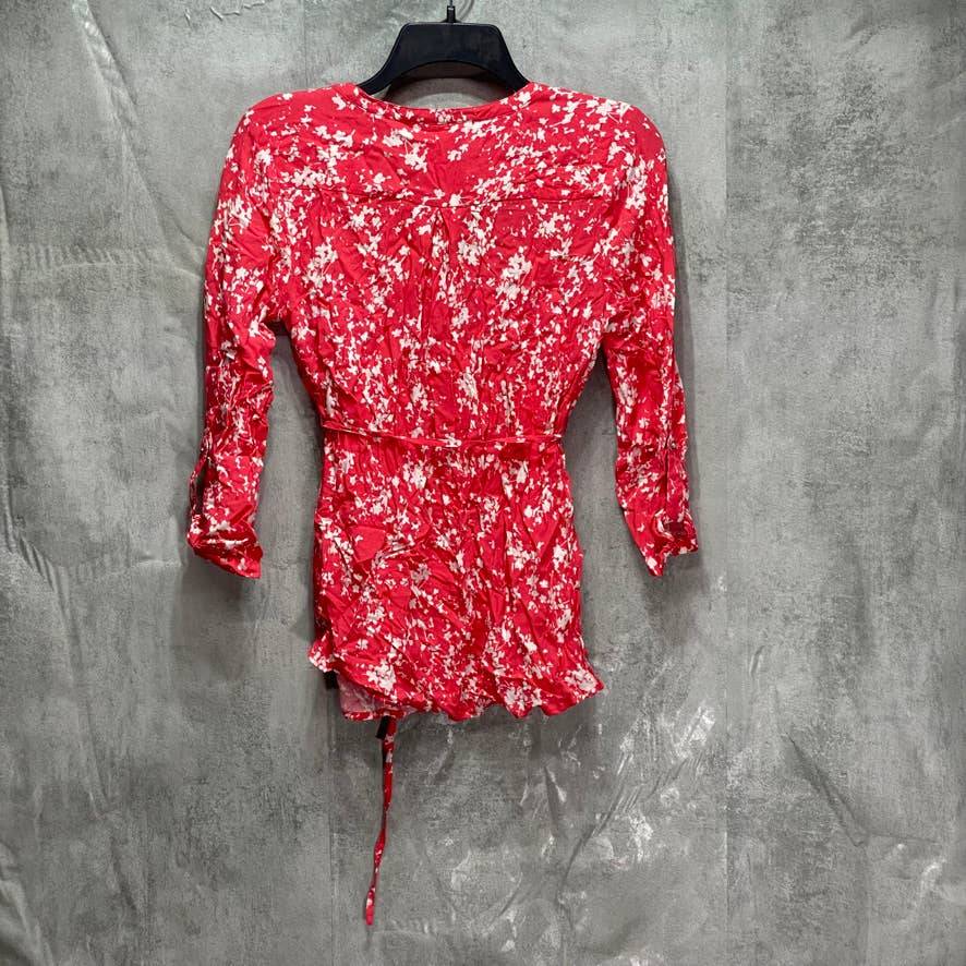 MOTHERHOOD MATERNITY Red Printed Waist Tie Roll Tab 3/4 Sleeve Maternity Top SZ S