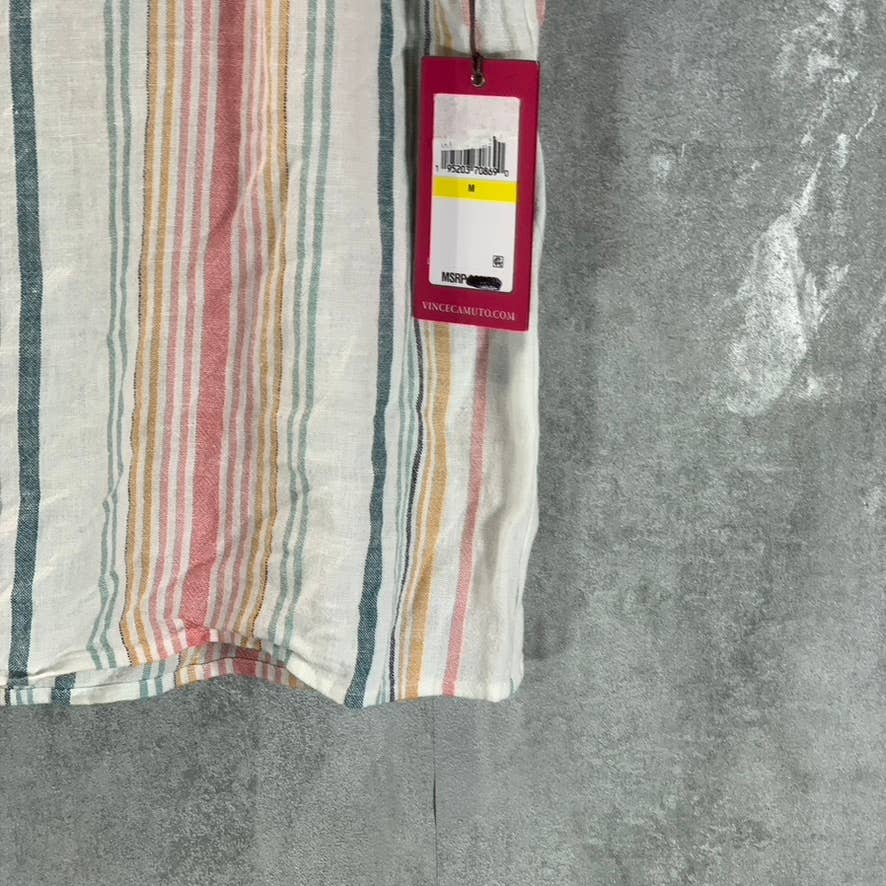 VINCE CAMUTO Women's Beach Stripe Scoop-Neck Frayed Short Sleeve Top SZ M