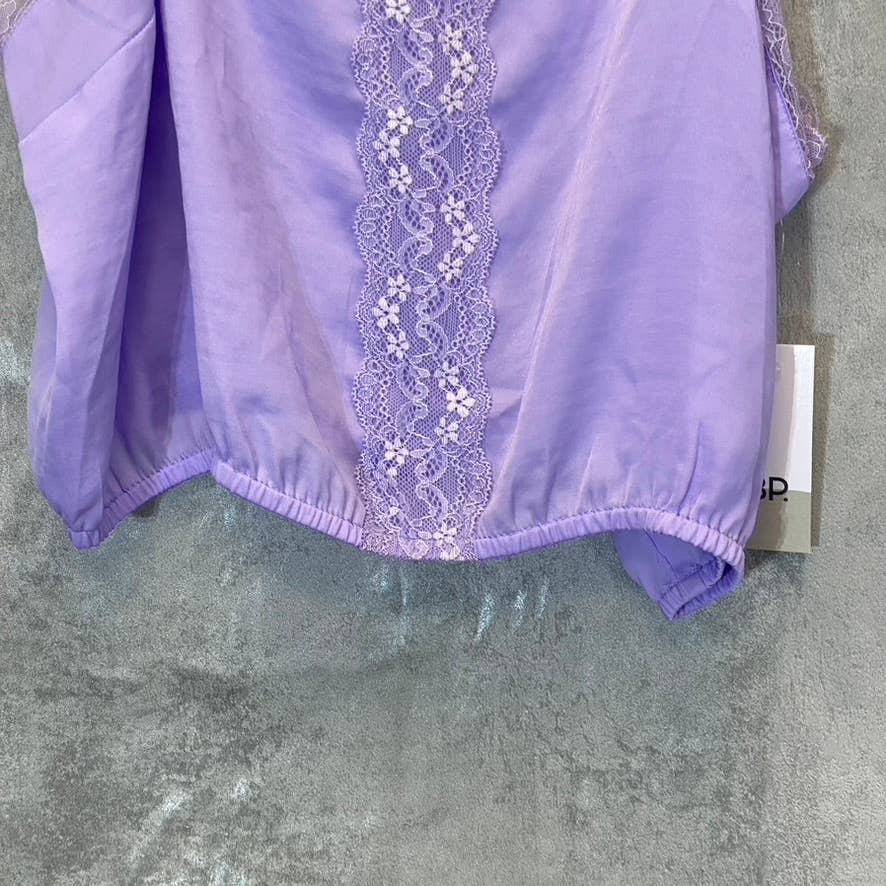 BP. Women's Purple Spray Lace Trim Crop Adjustable Strap Square Neck Camisole SZ M