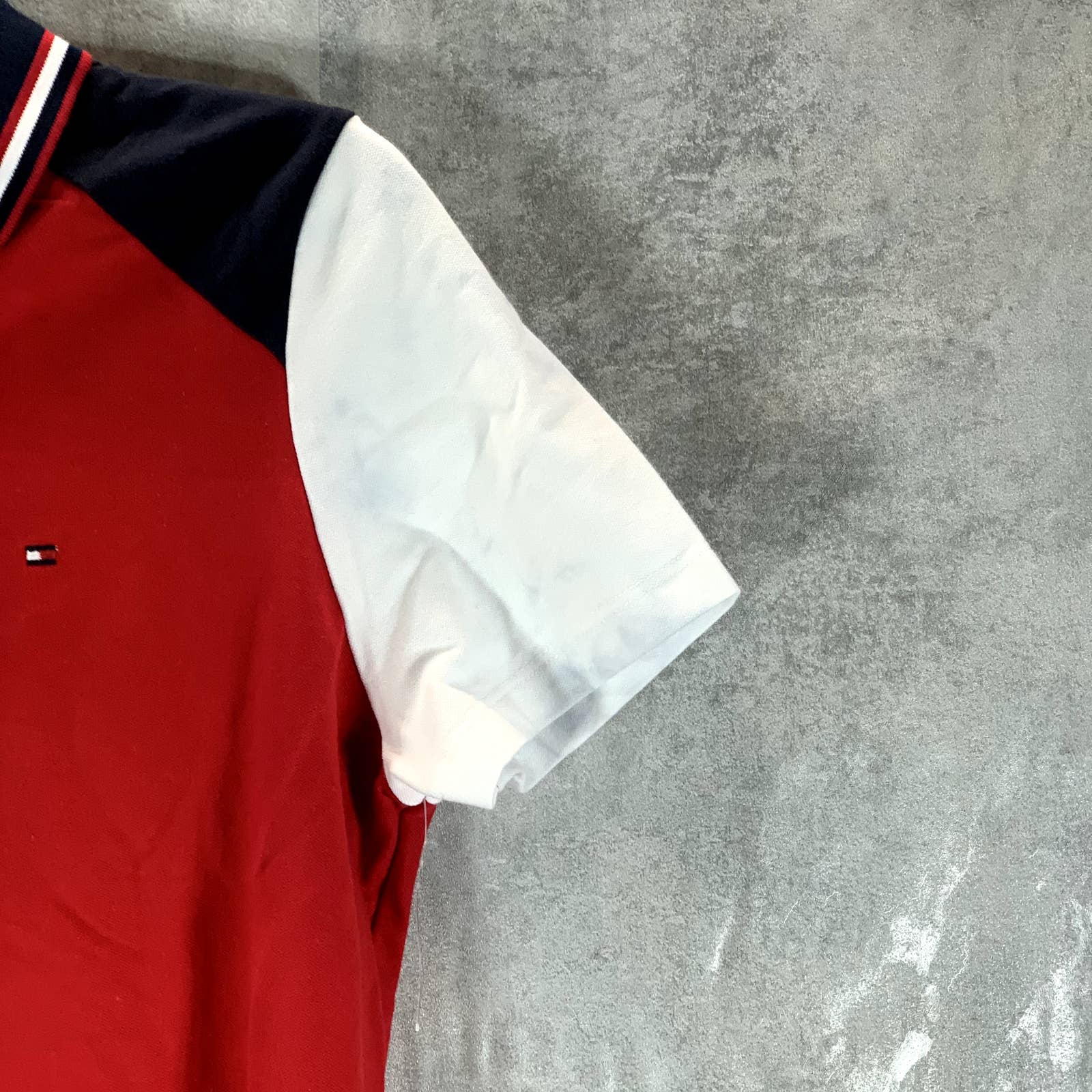 TOMMY HILFIGER Women's Colorblock Flag Logo Short Sleeve Polo Top SZ M