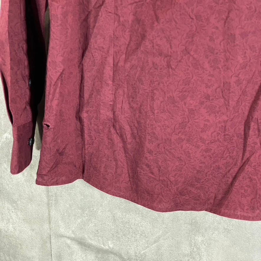 BAR III Men's Burgundy Paisley-Print Slim-Fit Button-Up Long-Sleeve Shirt SZ M