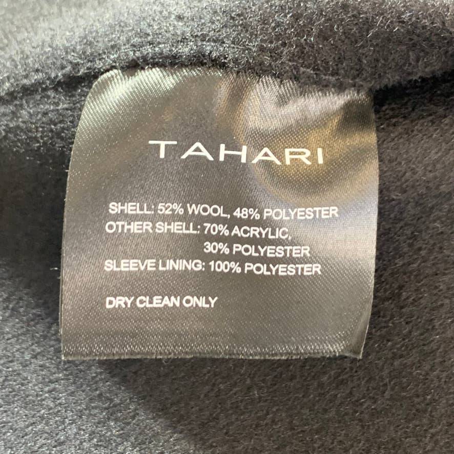 TAHARI Black Wool Blend Anna Ribbed Sleeve Notch Collar Coat SZ S