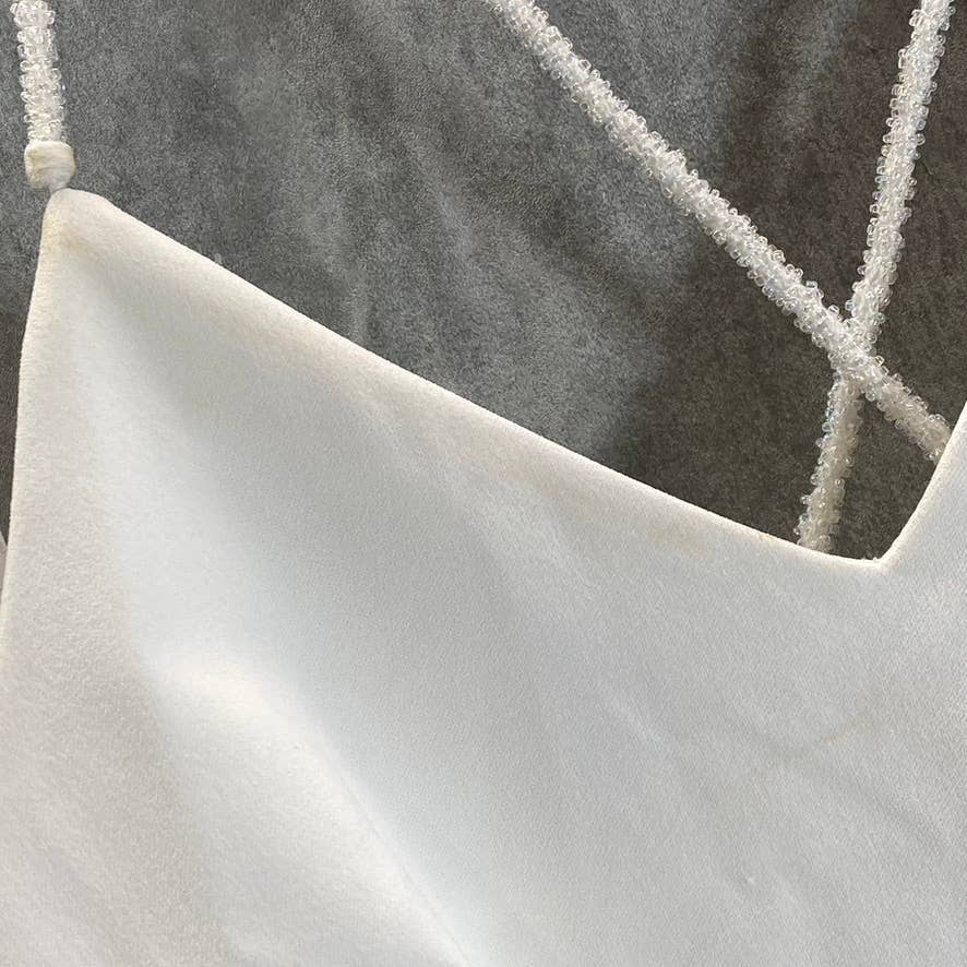 DKNY Women's Ivory V-Neck Beaded Spaghetti Straps Mermaid Maxi Gown SZ 8