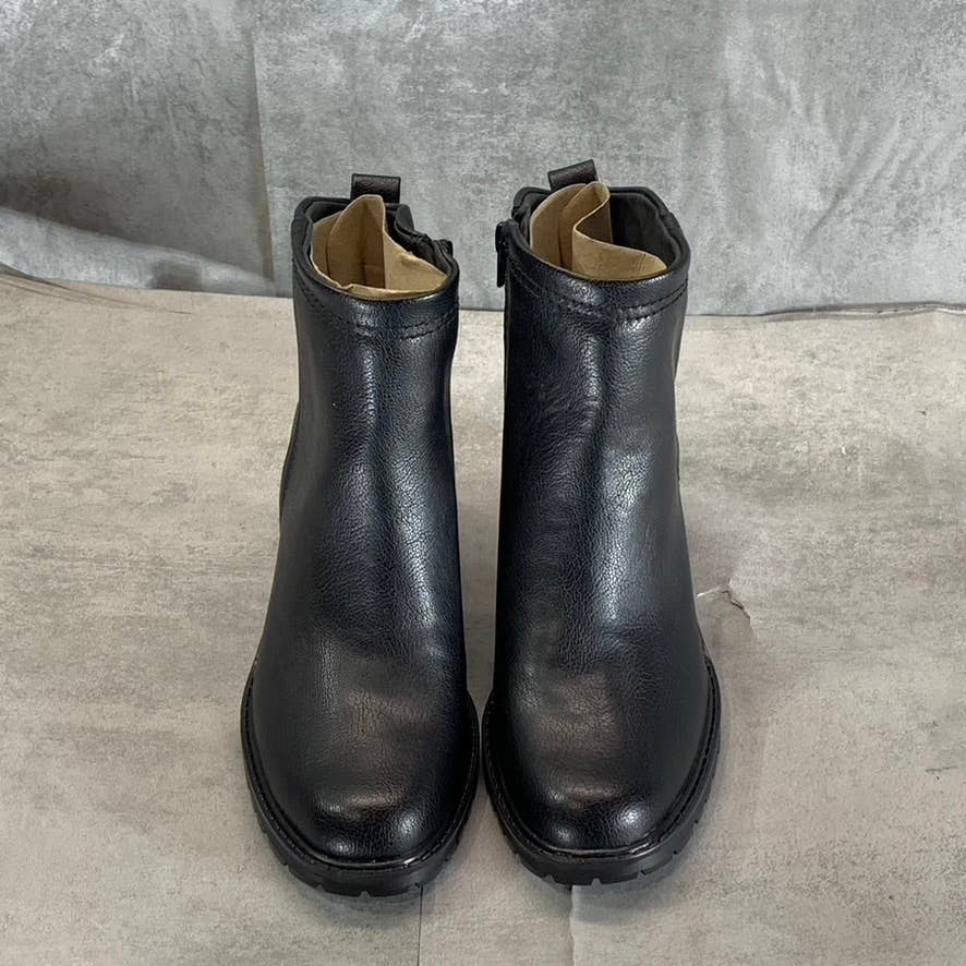 ZODIAC Women's Black Greyson Block-Heel Side-Zip Lug-Sole Booties SZ 6.5