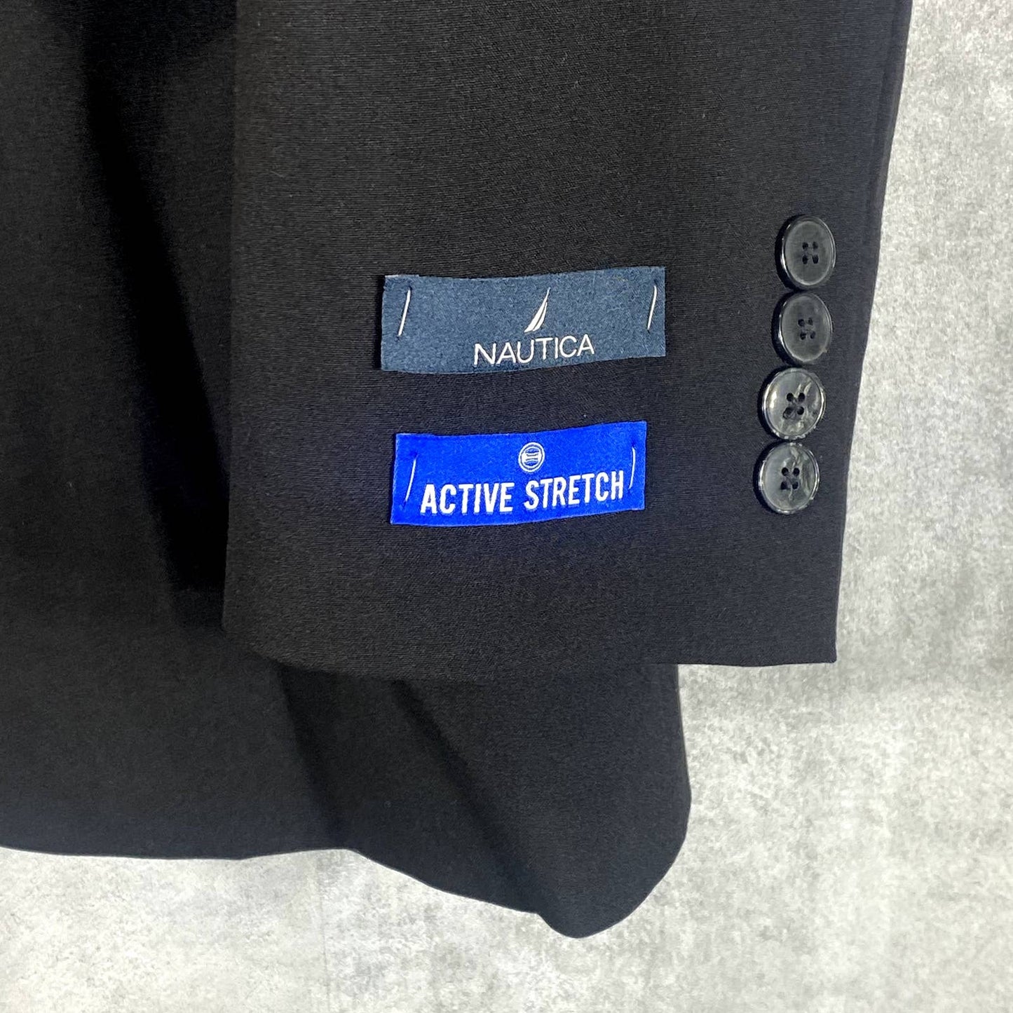 NAUTICA Men's Black Solid Long Bi-Stretch Modern-Fit Two-Button Suit SZ 46L