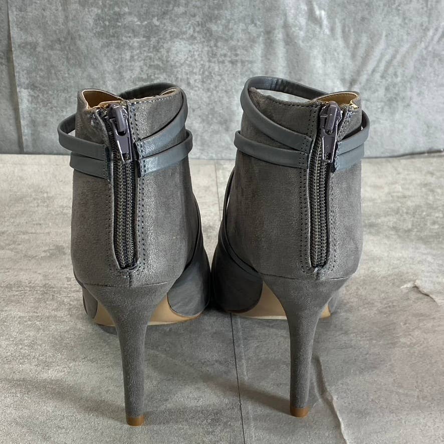 JOURNEE COLLECTION Grey Samara Round Peep-Toe Back Zip Stiletto Bootie SZ 6