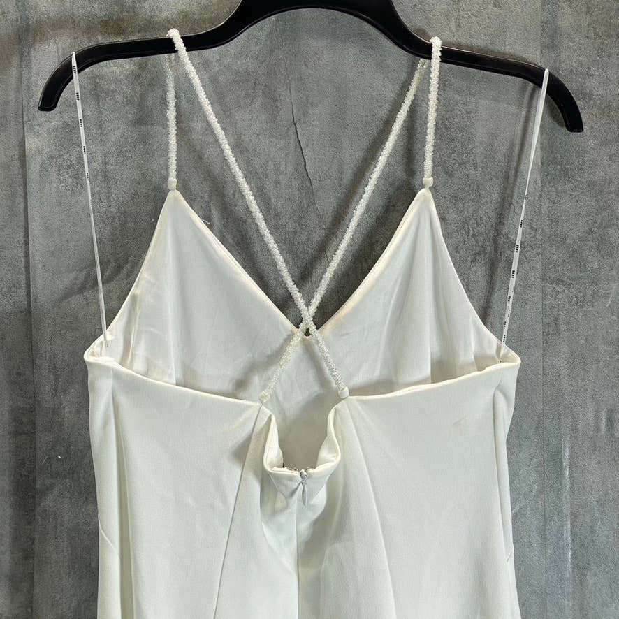 DKNY Women's Ivory V-Neck Beaded Spaghetti Straps Mermaid Maxi Gown SZ 8